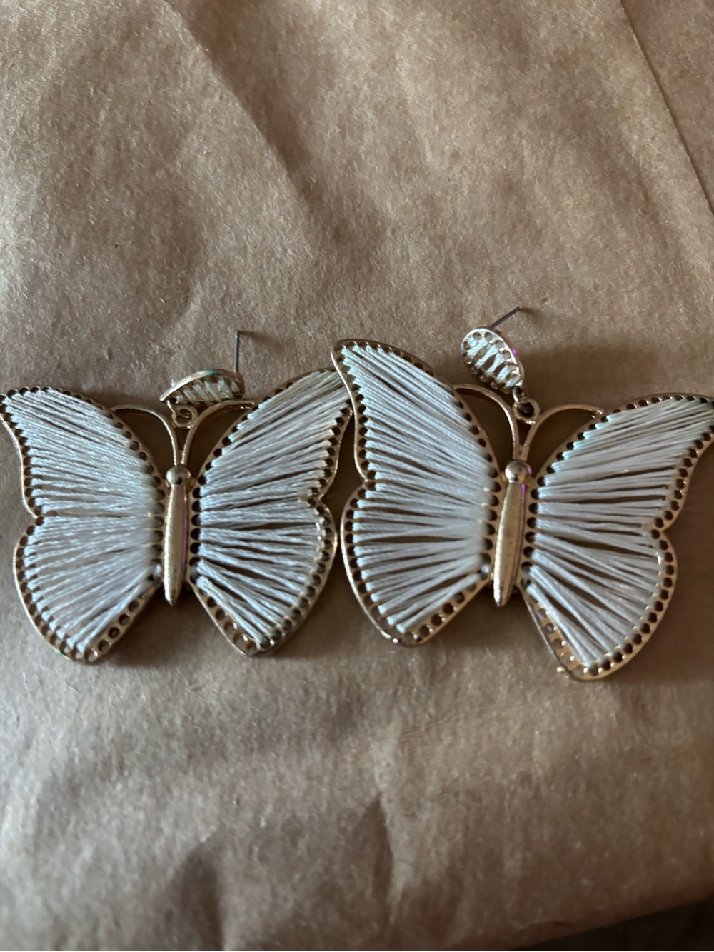 Francesca's Collections White and Gold Butterfly Drop Earrings